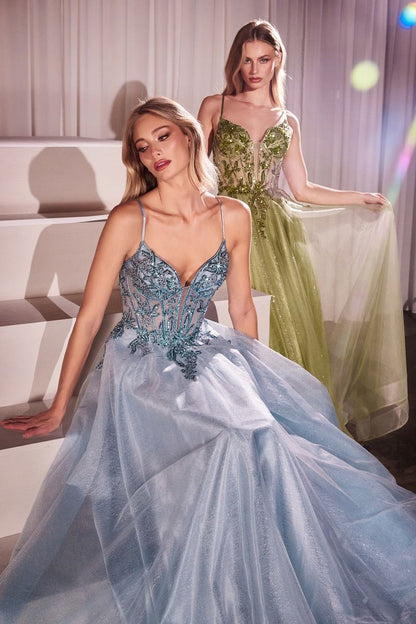 ROBE EN TULLE SUPERPOSÉ COUPE TRAPÈZE ET CORSAGE ORNÉ DE DENTELLE